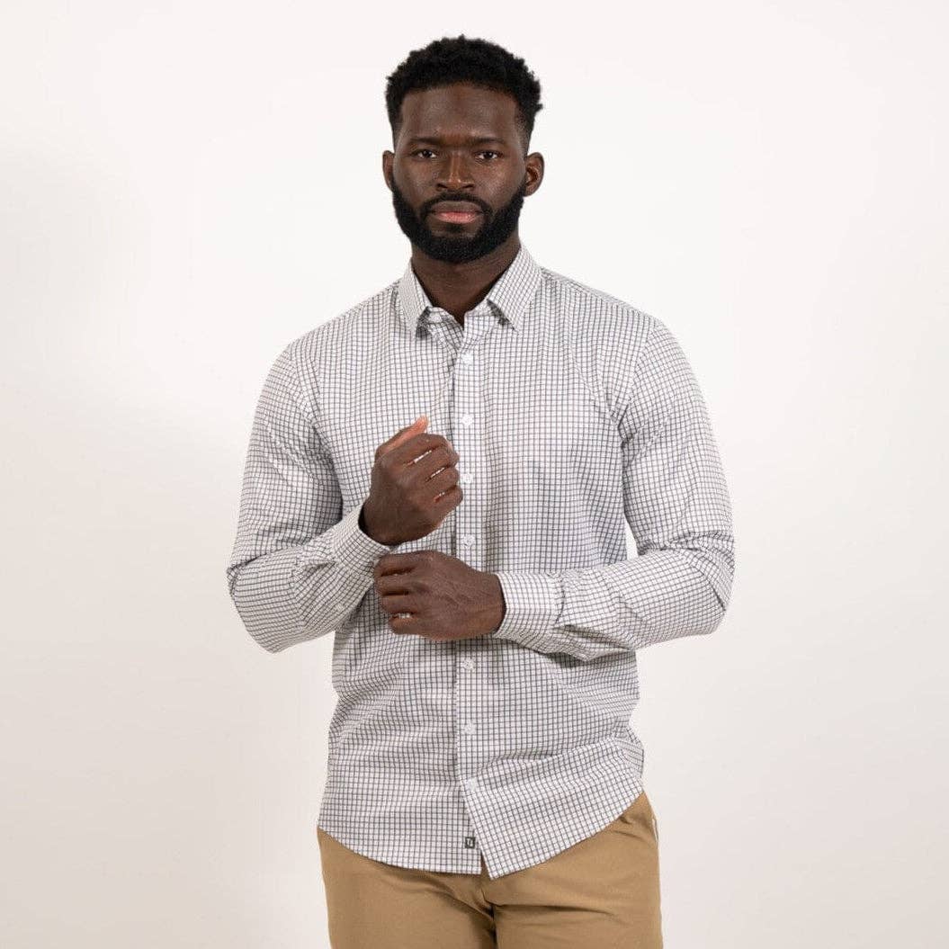 Hustle Sport Shirt - Long Sleeve - Grey Mini Grid