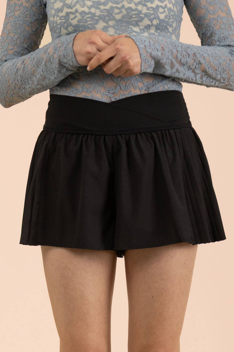 Black High-Waisted Pleated Skort