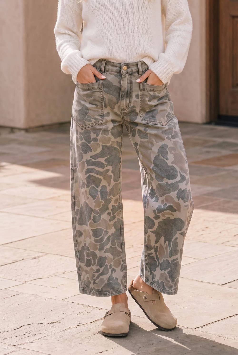 Neutral Camo Wide Leg Jeans