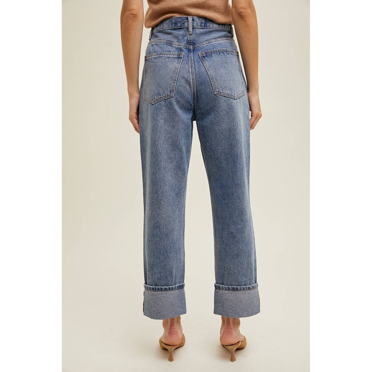 High-Rise Cuffed Wide Leg Jeans