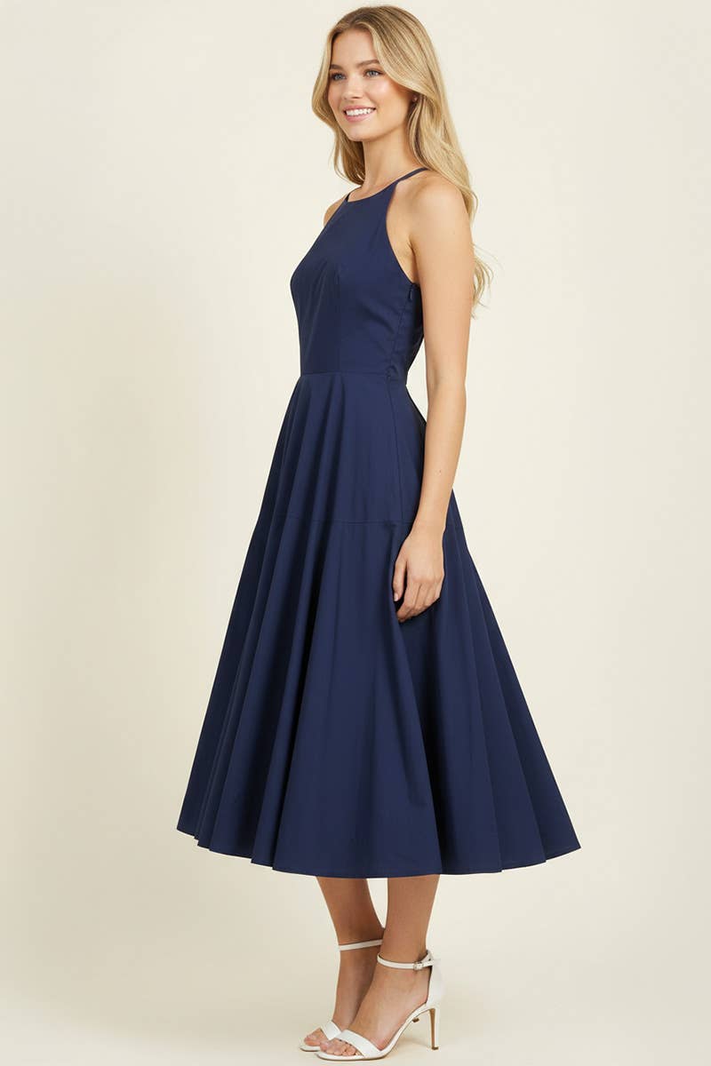 Halter Neck Smocked Back Midi Dress