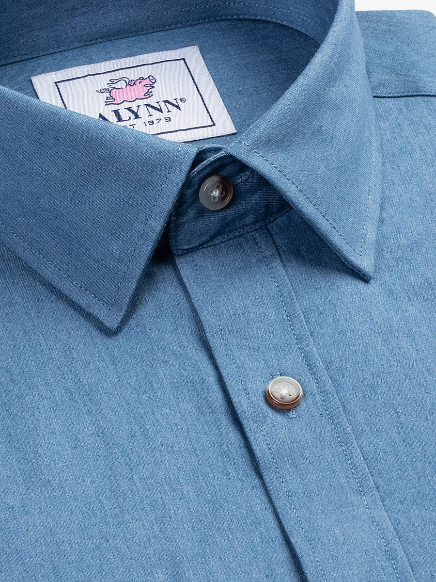 Liam Denim Blue Untuckable Classic Fit Dress Shirt