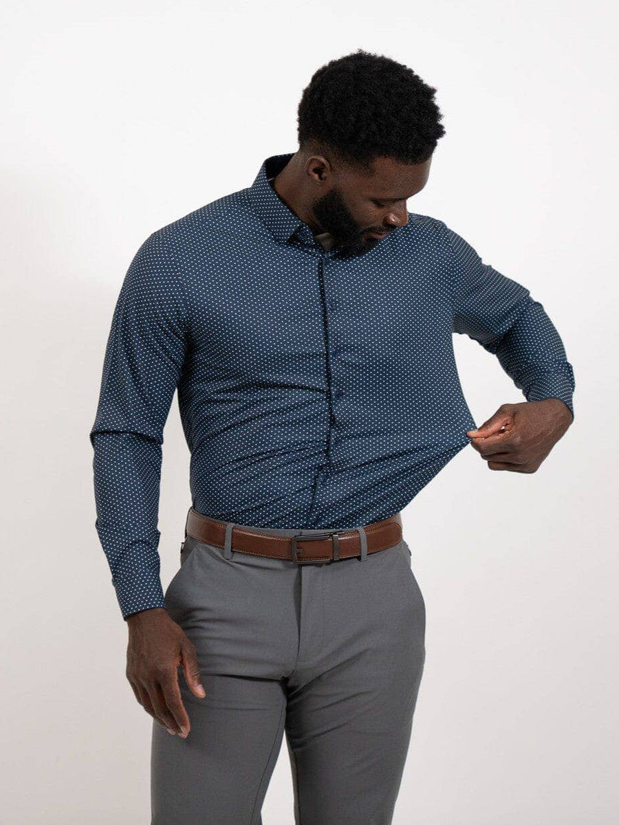 Men's Navy Micro Dot Performance Button Down
