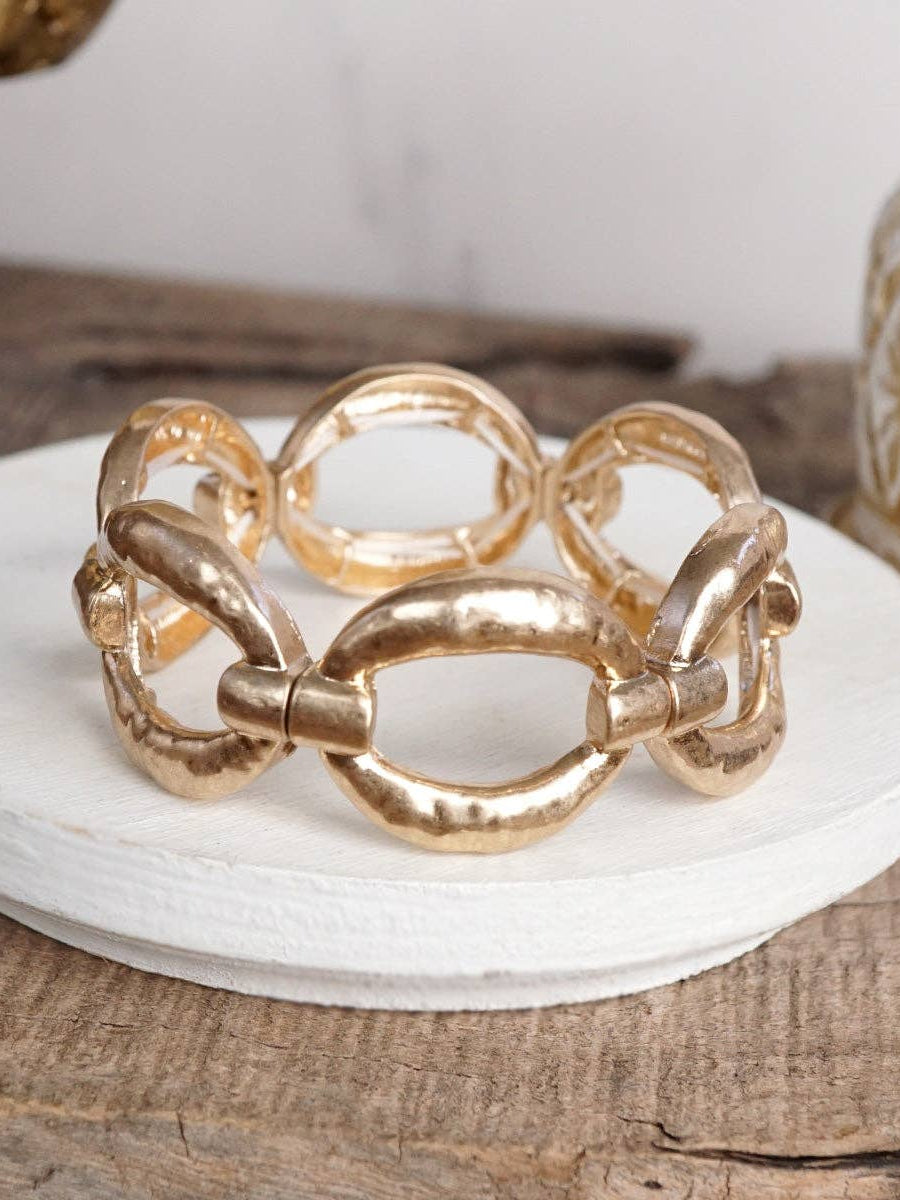 Chunky Hammered Link Stretch Bracelet
