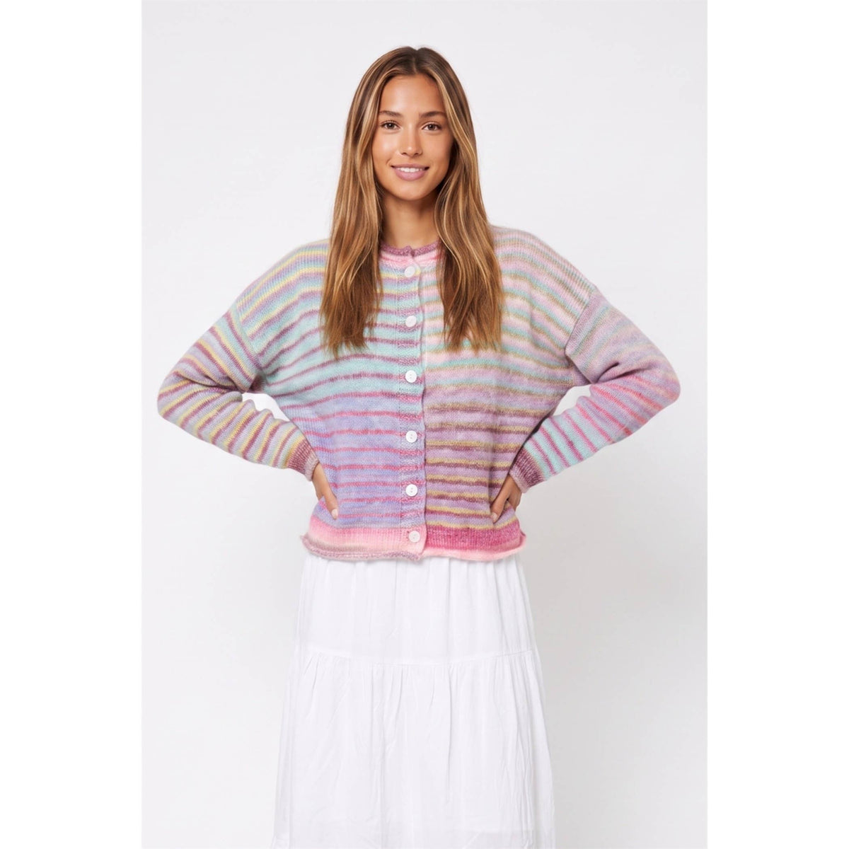 Multicolor Striped Button-Front Cardigan
