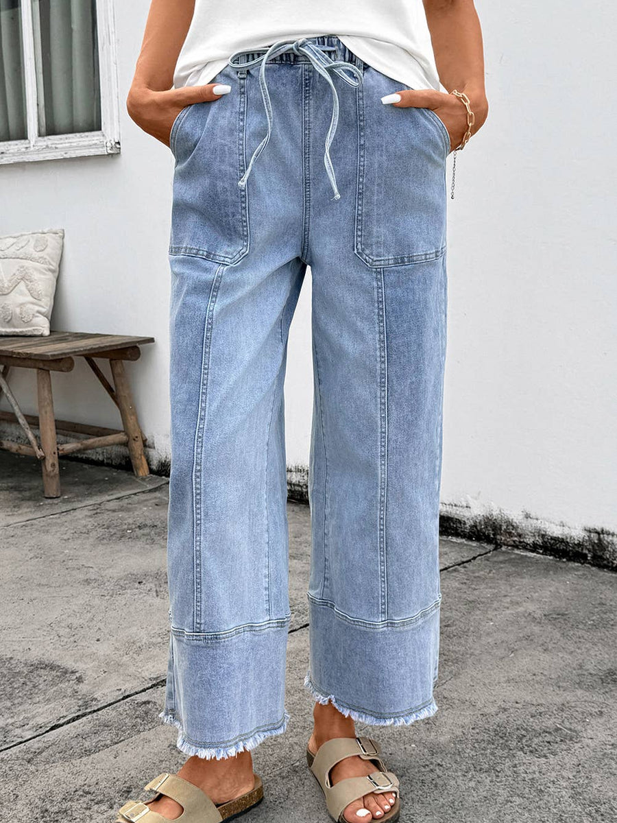 Drawstring Wide Leg Denim