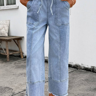 Drawstring Wide Leg Denim