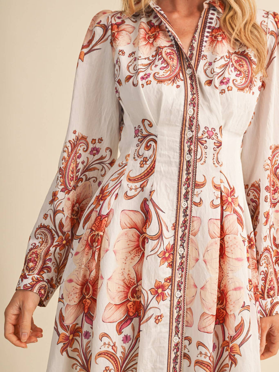 Vintage Paisley Floral Midi Dress
