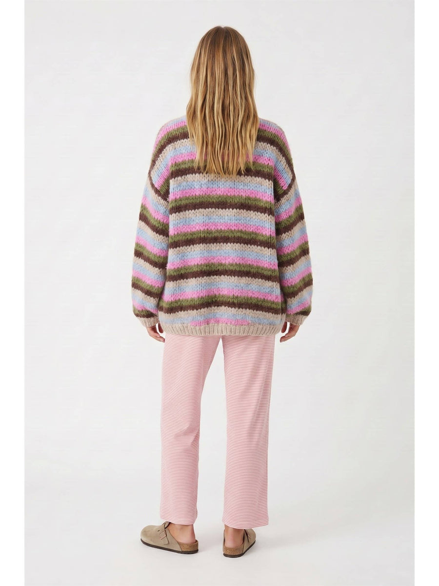 Multi-Stripe Cozy Open Cardigan