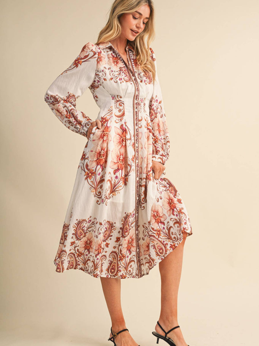 Vintage Paisley Floral Midi Dress