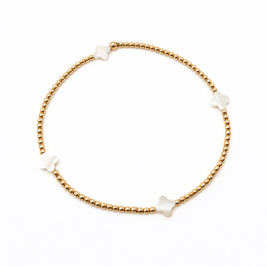 14K Gold Filled Mother of Pearl Clover Bracelet