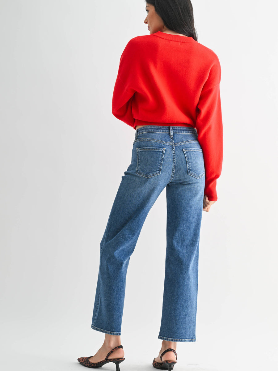 Mid Rise Slim Wide Leg