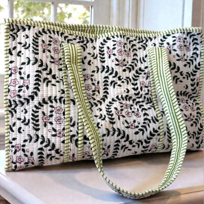 Camila Green Leaf Floral Tote Bag