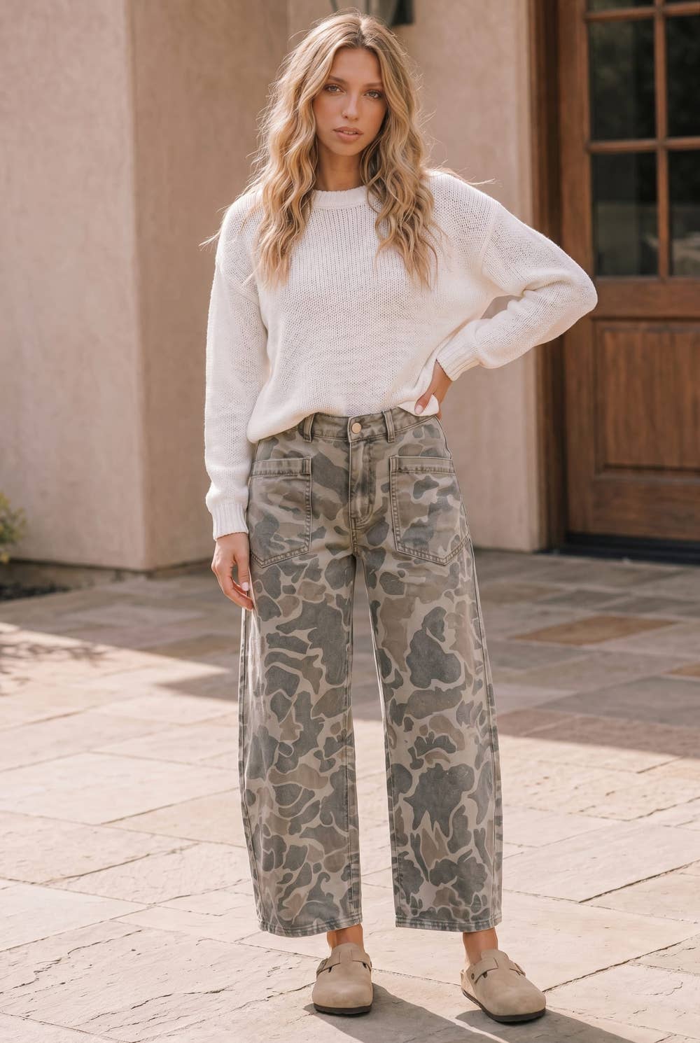 Neutral Camo Wide Leg Jeans