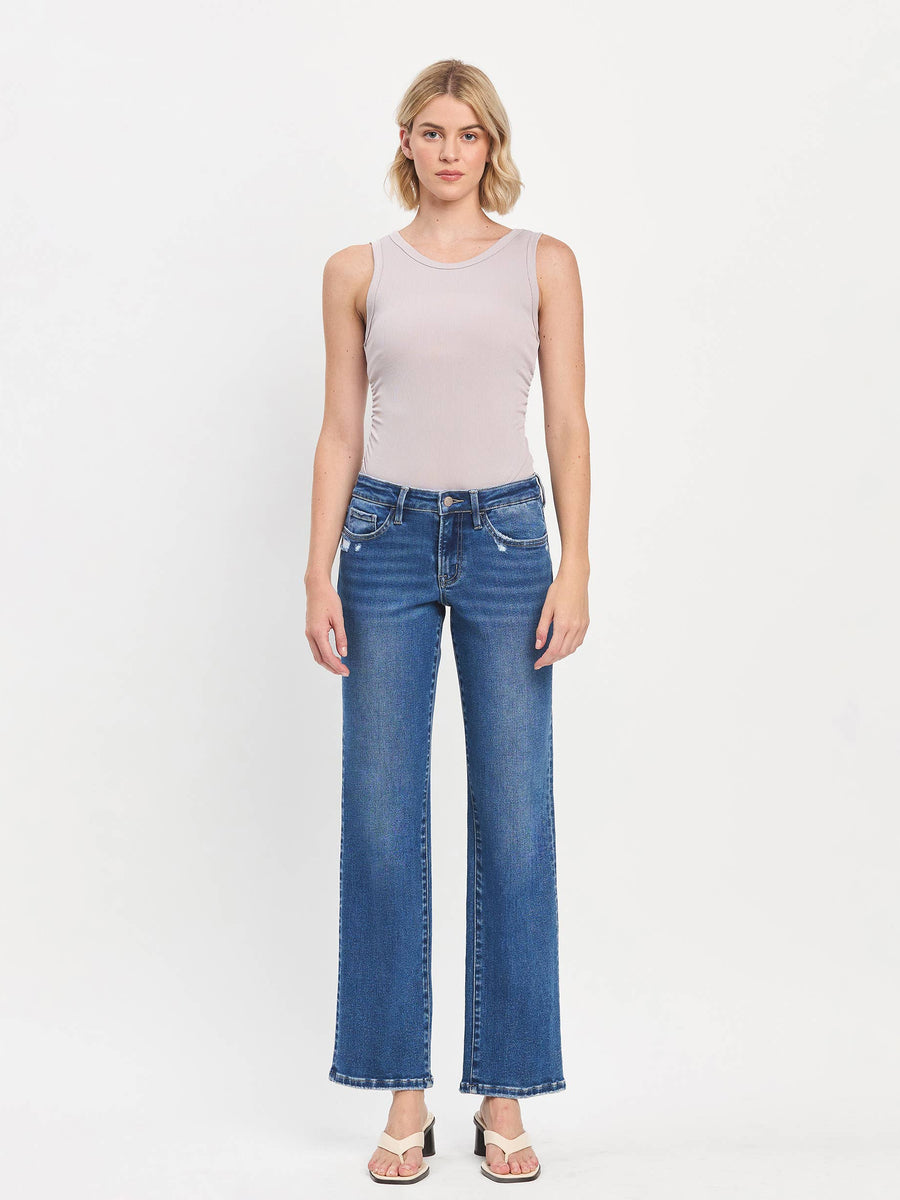 Mid Rise Full Length Straight Leg Jeans