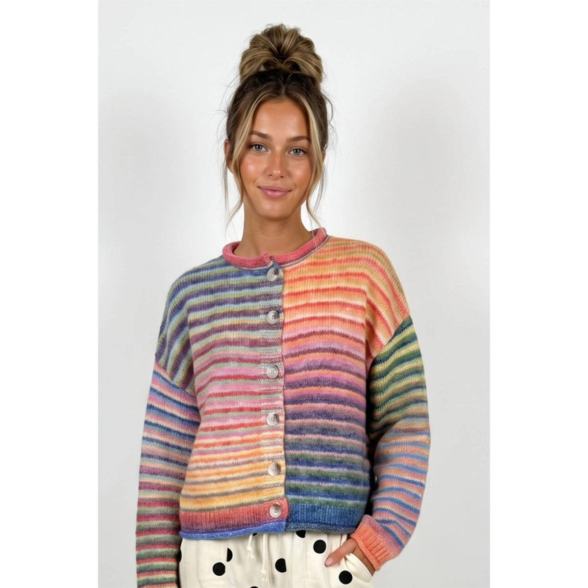 Multicolor Striped Button-Front Cardigan
